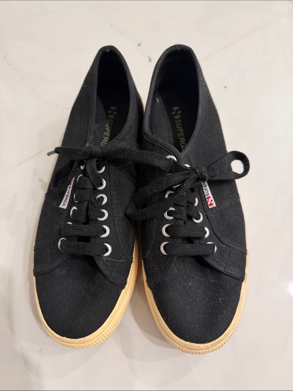 Superga Black Canvas Sneakers with Beige Gum Sole